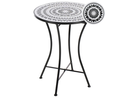 Bistro Table Black and White Ceramic Tiles Iron Folding Outdoor Blacony Beliani