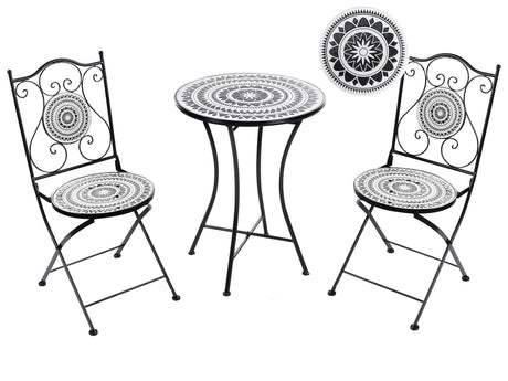 Bistro Set Black and White Ceramic Tiles Iron Folding Outdoor Blacony Beliani