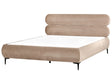 Bed Frame Taupe Velvet Upholstery Black Metal Legs EU Super King Size 6ft Slatted with Wingback Headboard Bedroom Classic Minimalist Beliani