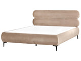Bed Frame Taupe Velvet Upholstery Black Metal Legs EU Super King Size 6ft Slatted with Wingback Headboard Bedroom Classic Minimalist Beliani