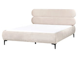Bed Frame Light Beige Velvet Upholstery Black Metal Legs EU King Size 5ft3 Slatted with Wingback Headboard Bedroom Classic Minimalist Beliani