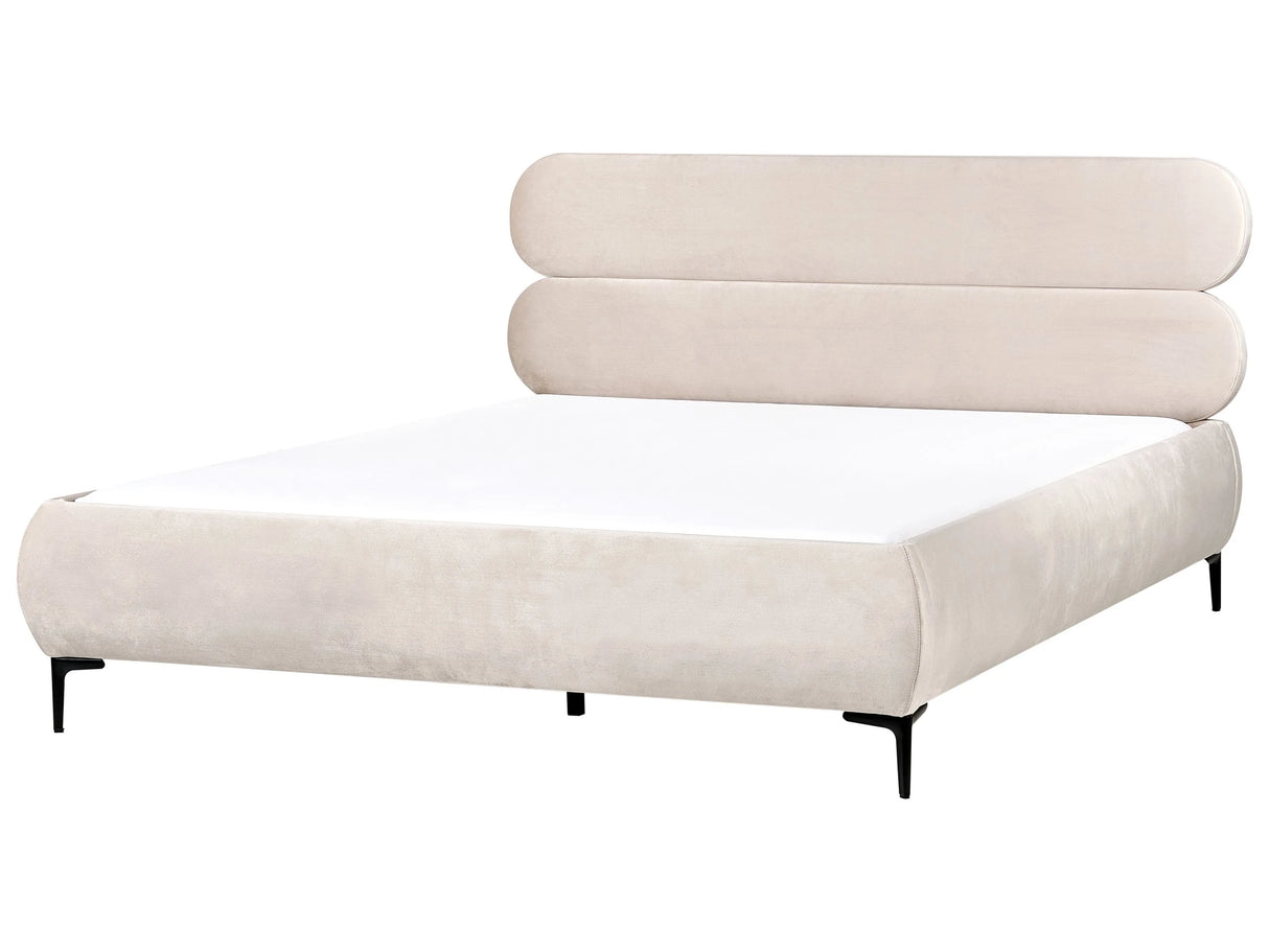 Bed Frame Light Beige Velvet Upholstery Black Metal Legs EU Super King Size 6ft Slatted with Wingback Headboard Bedroom Classic Minimalist Beliani