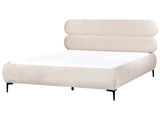 Bed Frame Light Beige Velvet Upholstery Black Metal Legs EU Super King Size 6ft Slatted with Wingback Headboard Bedroom Classic Minimalist Beliani