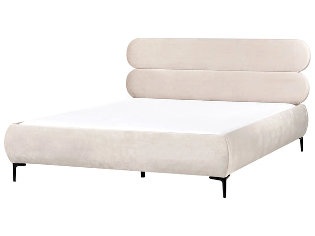 Bed Frame Light Beige Velvet Upholstery Black Metal Legs EU Super King Size 6ft Slatted with Wingback Headboard Bedroom Classic Minimalist Beliani