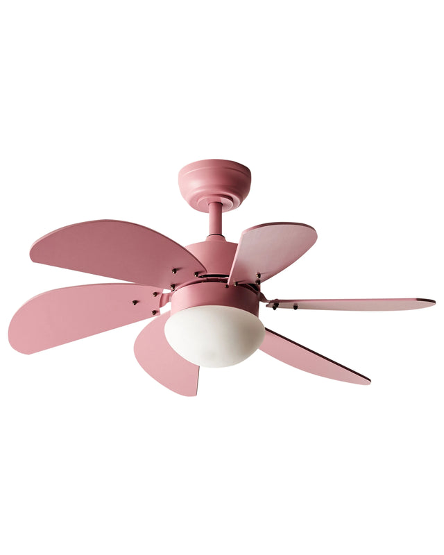 Ceiling Fan with Light Ventilator Pink Synthetic Material and Plywood Remote Control Modern Scandinavian Living Room Beliani