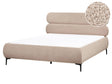 Bed Frame Taupe Boucle Upholstery Black Metal Legs EU King Size 5ft3 Slatted with Wingback Headboard Bedroom Classic Minimalist Beliani