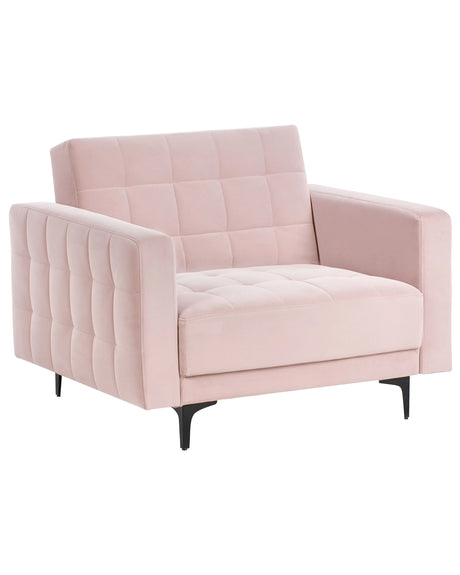 Armchair  Pastel Pink Velvet Tufted Fabric Modern Living Room Reclining Chair Black Legs Track Arm Beliani
