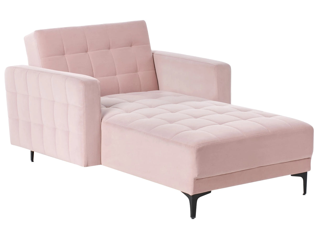 Chaise Lounge Pastel Pink Velvet Tufted Fabric Modern Living Room Reclining Day Bed Black Legs Track Arms Beliani