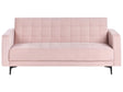 Sofa Bed Pastel Pink  Velvet Tufted Fabric Modern Living Room Modular 3 Seater Black Legs Track Arm Beliani