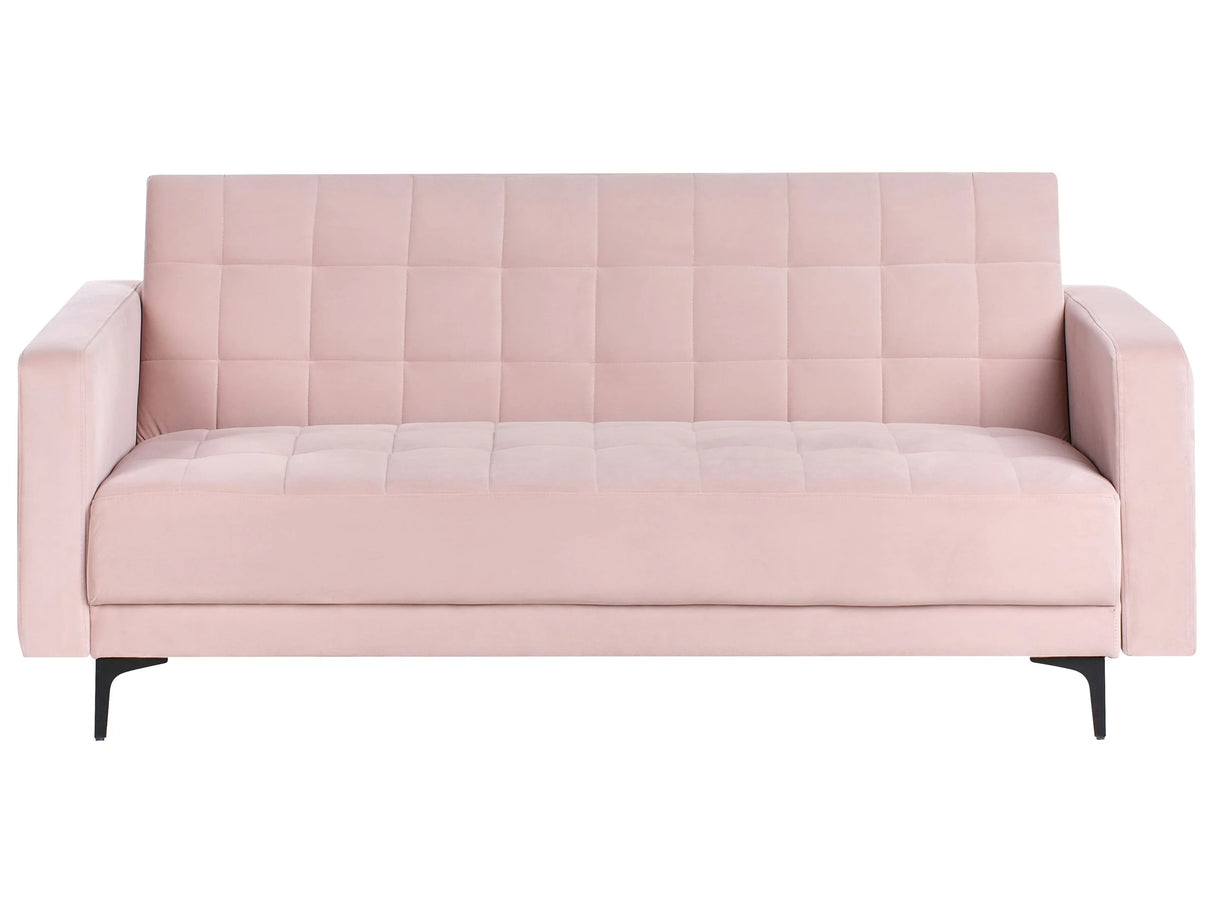 Sofa Bed Pastel Pink  Velvet Tufted Fabric Modern Living Room Modular 3 Seater Black Legs Track Arm Beliani