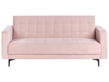 Sofa Bed Pastel Pink  Velvet Tufted Fabric Modern Living Room Modular 3 Seater Black Legs Track Arm Beliani