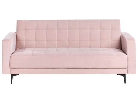 Sofa Bed Pastel Pink  Velvet Tufted Fabric Modern Living Room Modular 3 Seater Black Legs Track Arm Beliani