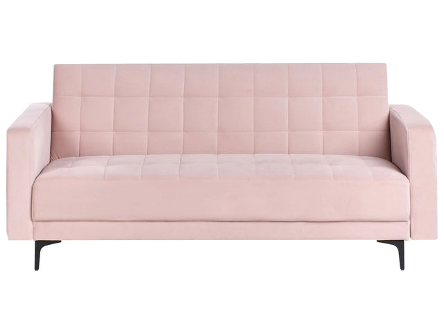 Sofa Bed Pastel Pink  Velvet Tufted Fabric Modern Living Room Modular 3 Seater Black Legs Track Arm Beliani