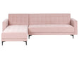 Right Hand Corner Sofa Bed Pastel Pink Velvet Tufted Fabric Modern L-Shaped Modular 4 Seater L Chaise Longue Beliani