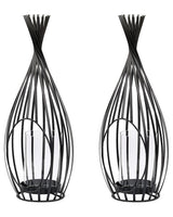 Set of 2 Lanterns Black Metal 38 cm Openwork Candle Holder with Glass Insert Garden and Indoor Industrial Beliani