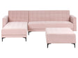 Right Hand Corner Sofa Bed Pastel Pink Velvet Tufted Fabric Modern L-Shaped Modular 4 Seater with Ottoman Chaise Longue Beliani