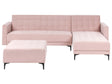 Left Hand Corner Sofa Bed Pastel Pink Velvet Tufted Fabric Modern L-Shaped Modular 4 Seater with Ottoman Chaise Longue Beliani