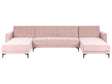 Corner Sofa Bed Pastel Pink Velvet Tufted Fabric Modern U-Shaped Modular 5 Seater with Chaise Lounges Beliani
