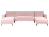 Corner Sofa Bed Pastel Pink Velvet Tufted Fabric Modern U-Shaped Modular 5 Seater with Chaise Lounges Beliani