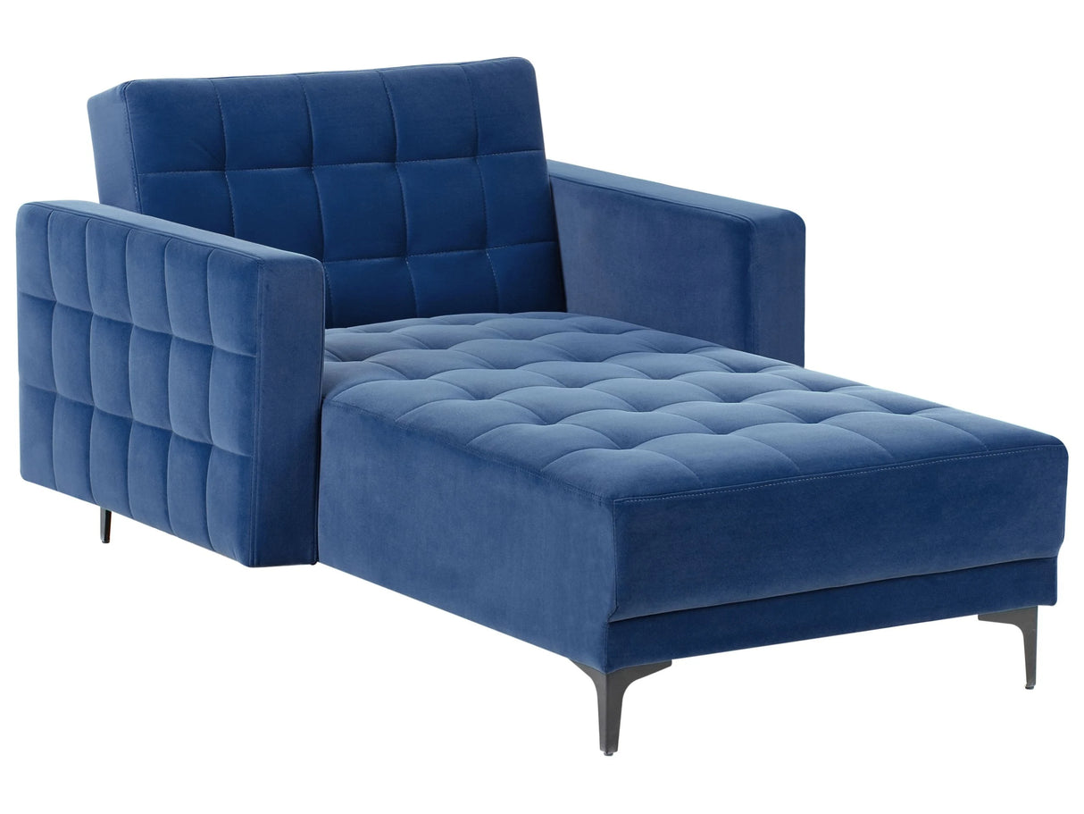 Chaise Lounge Blue Velvet Tufted Fabric Modern Living Room Reclining Day Bed Black Legs Track Arms Beliani