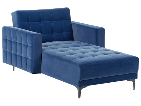 Chaise Lounge Blue Velvet Tufted Fabric Modern Living Room Reclining Day Bed Black Legs Track Arms Beliani