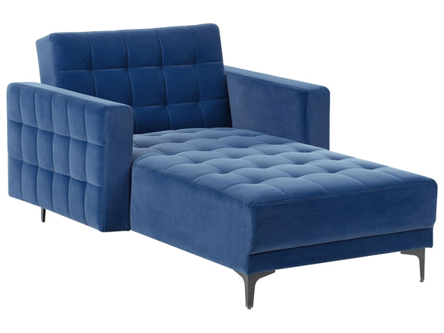 Chaise Lounge Blue Velvet Tufted Fabric Modern Living Room Reclining Day Bed Black Legs Track Arms Beliani