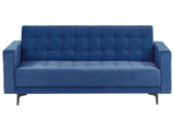 Sofa Bed Blue Velvet Tufted Fabric Modern Living Room Modular 3 Seater Black Legs Track Arm Beliani