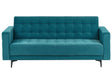 Sofa Bed Sea Blue Velvet Tufted Fabric Modern Living Room Modular 3 Seater Black Legs Track Arm Beliani
