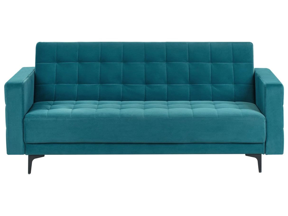 Sofa Bed Sea Blue Velvet Tufted Fabric Modern Living Room Modular 3 Seater Black Legs Track Arm Beliani
