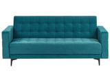 Sofa Bed Sea Blue Velvet Tufted Fabric Modern Living Room Modular 3 Seater Black Legs Track Arm Beliani