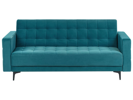 Sofa Bed Sea Blue Velvet Tufted Fabric Modern Living Room Modular 3 Seater Black Legs Track Arm Beliani