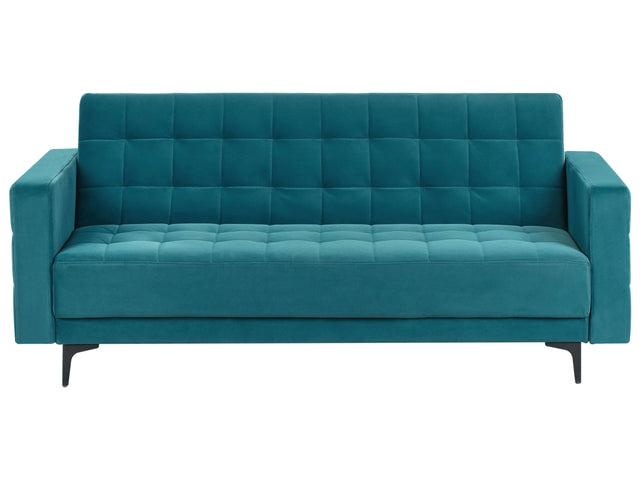 Sofa Bed Sea Blue Velvet Tufted Fabric Modern Living Room Modular 3 Seater Black Legs Track Arm Beliani
