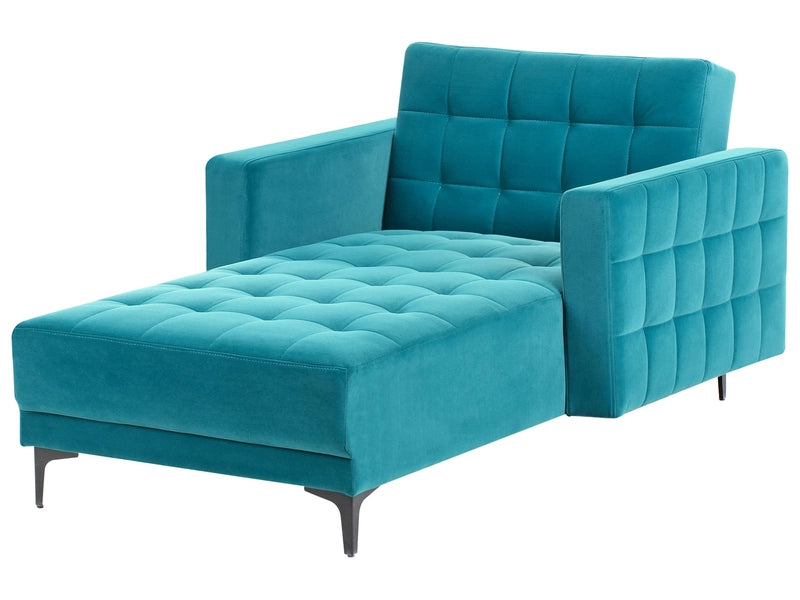 Chaise Lounge Sea Blue Velvet Tufted Fabric Modern Living Room Reclining Day Bed Black Legs Track Arms Beliani