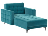 Chaise Lounge Sea Blue Velvet Tufted Fabric Modern Living Room Reclining Day Bed Black Legs Track Arms Beliani