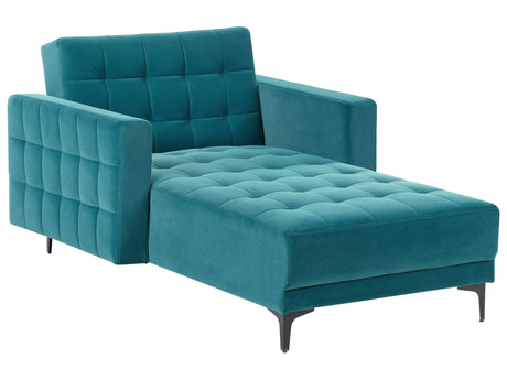 Chaise Lounge Sea Blue Velvet Tufted Fabric Modern Living Room Reclining Day Bed Black Legs Track Arms Beliani