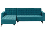 Right Hand Corner Sofa Bed Sea Blue Velvet Tufted Fabric Modern L-Shaped Modular 4 Seater L Chaise Longue Beliani