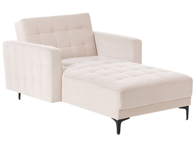 Chaise Lounge Light Beige Velvet Tufted Fabric Modern Living Room Reclining Day Bed Black Legs Track Arms Beliani