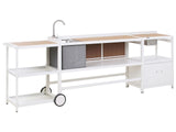 3 Piece Outdoor Kitchen Set White Aluminium Storage Cabinet Island Sink Trolley Outdoor Kitchen Cooking Station Beliani