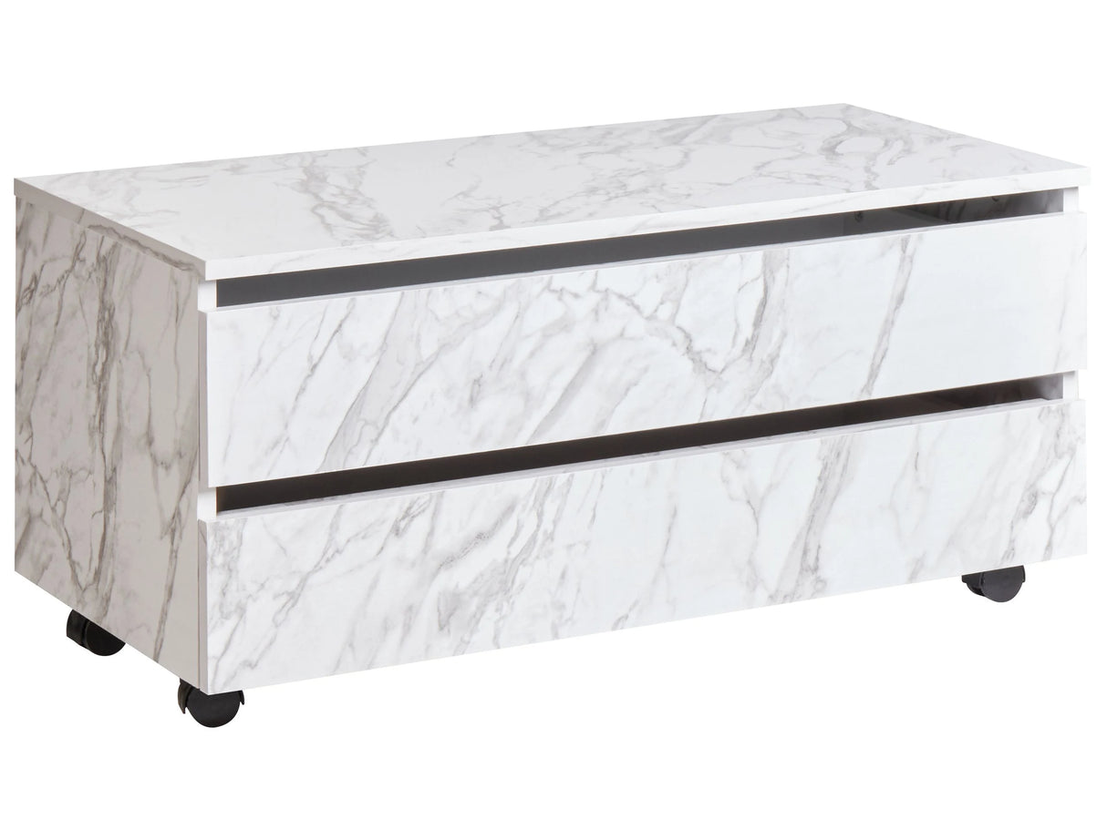 Bathroom Cabinet White Marble MDP Synthetic Material Wheels Drawers Storage Bathroom Furniture Beliani