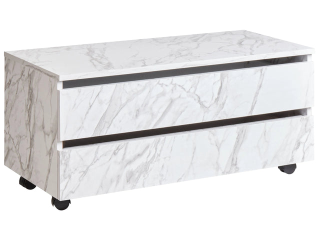 Bathroom Cabinet White Marble MDP Synthetic Material Wheels Drawers Storage Bathroom Furniture Beliani
