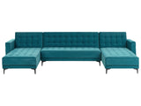 Corner Sofa Bed Sea Blue Velvet Tufted Fabric Modern U-Shaped Modular 5 Seater with Chaise Lounges Beliani