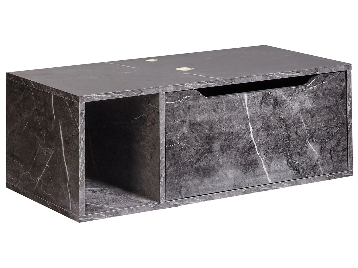 Wall Mounted Bathroom Cabinet Black Marble MDP Body 80 x 40 cm Fluted Front with 2 Shelves Pre Cut Holes Beliani