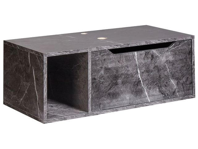 Wall Mounted Bathroom Cabinet Black Marble MDP Body 80 x 40 cm Fluted Front with 2 Shelves Pre Cut Holes Beliani