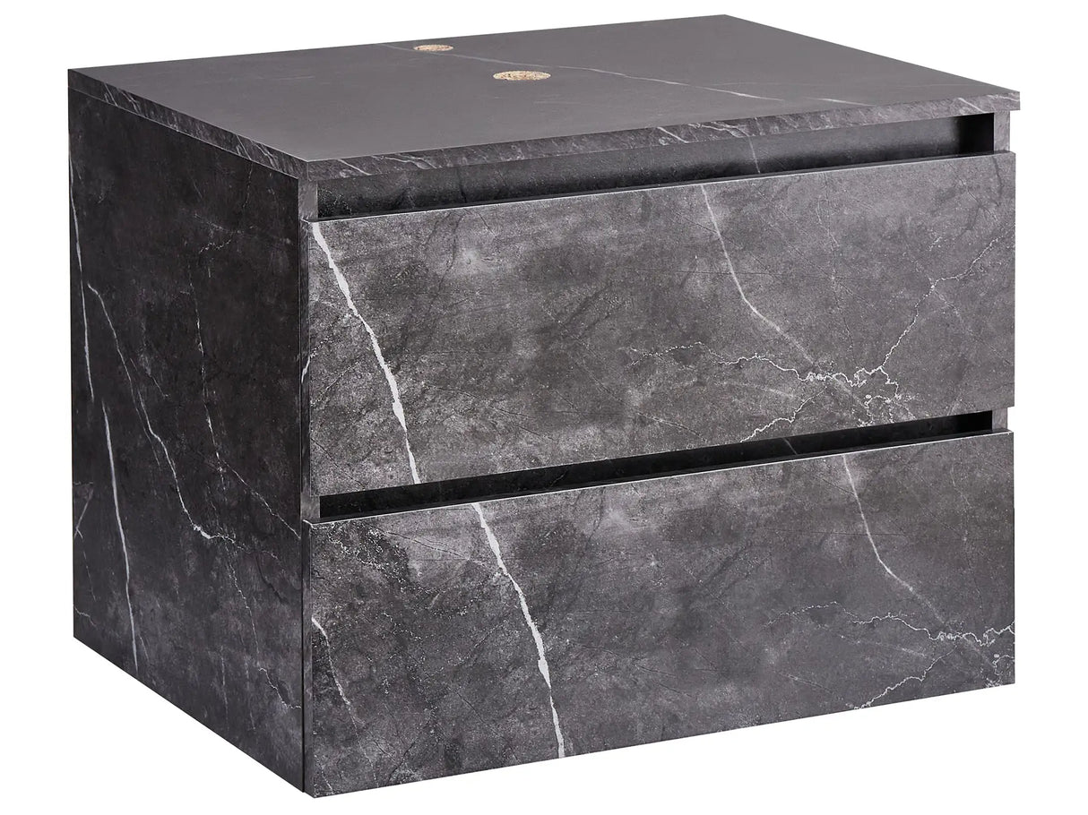 Wall Mounted Bathroom Cabinet Black Marble MDP Body 60 x 47 cm Fluted Front with 2 Drawers Pre Cut Holes Beliani