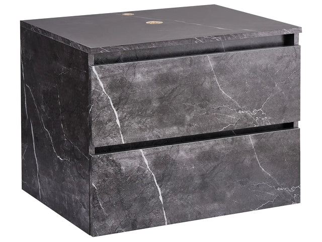 Wall Mounted Bathroom Cabinet Black Marble MDP Body 60 x 47 cm Fluted Front with 2 Drawers Pre Cut Holes Beliani