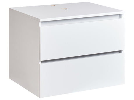 Wall Mounted Bathroom Cabinet White Marble MDP Body 60 x 47 cm Fluted Front with 2 Drawers Pre Cut Holes Beliani