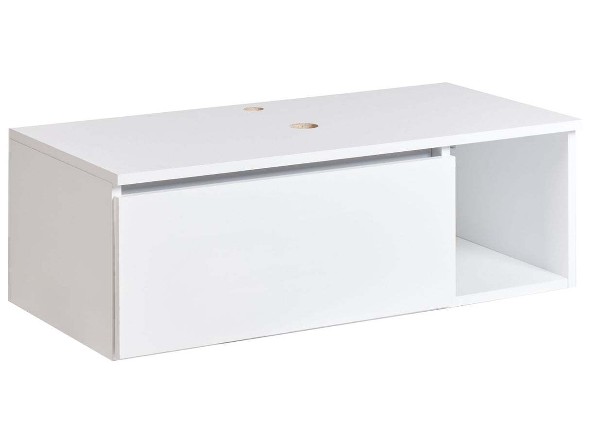 Wall Mounted Bathroom Cabinet White MDP Body 80 x 40 cm Fluted Front with 2 Shelves Pre Cut Holes Beliani