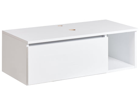 Wall Mounted Bathroom Cabinet White MDP Body 80 x 40 cm Fluted Front with 2 Shelves Pre Cut Holes Beliani