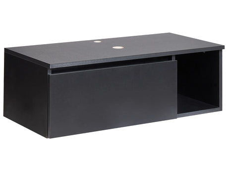 Wall Mounted Bathroom Cabinet Black MDP Body 80 x 40 cm Fluted Front with 2 Shelves Pre Cut Holes Beliani