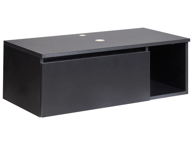 Wall Mounted Bathroom Cabinet Black MDP Body 80 x 40 cm Fluted Front with 2 Shelves Pre Cut Holes Beliani